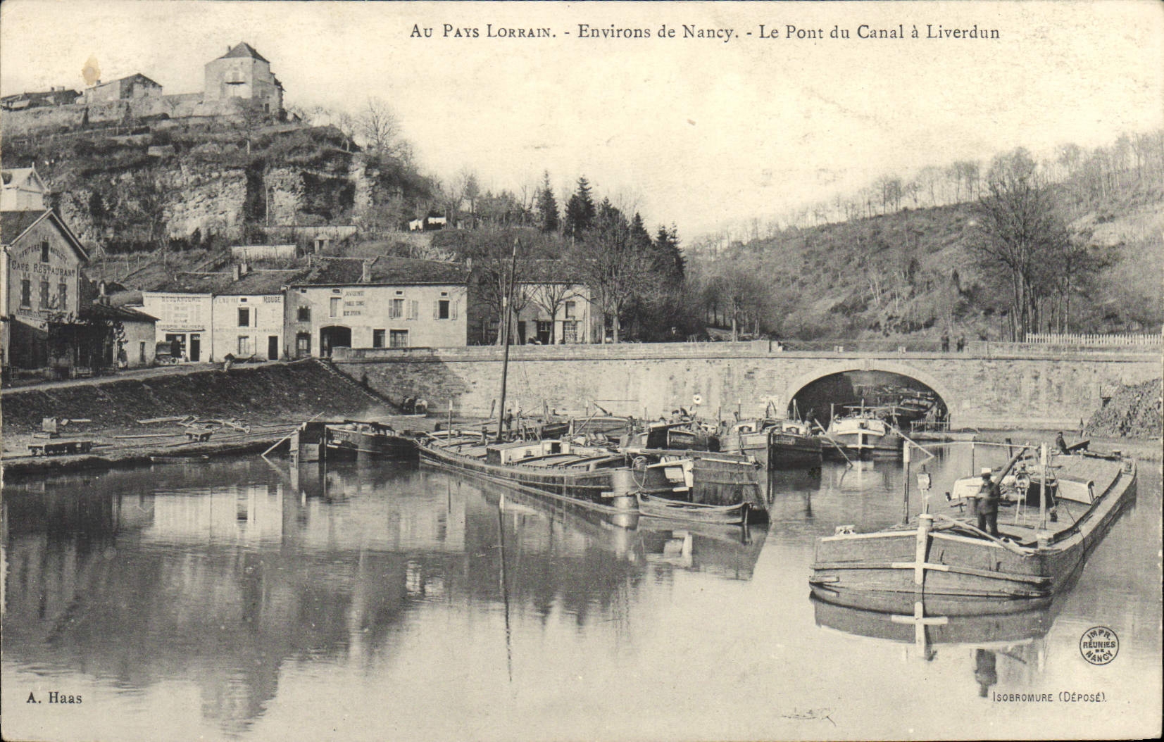 VINTAGE POSTCARD Bateau Barge With the Lorraine country Environs of Nancy the bridge of the canal has Liverdun