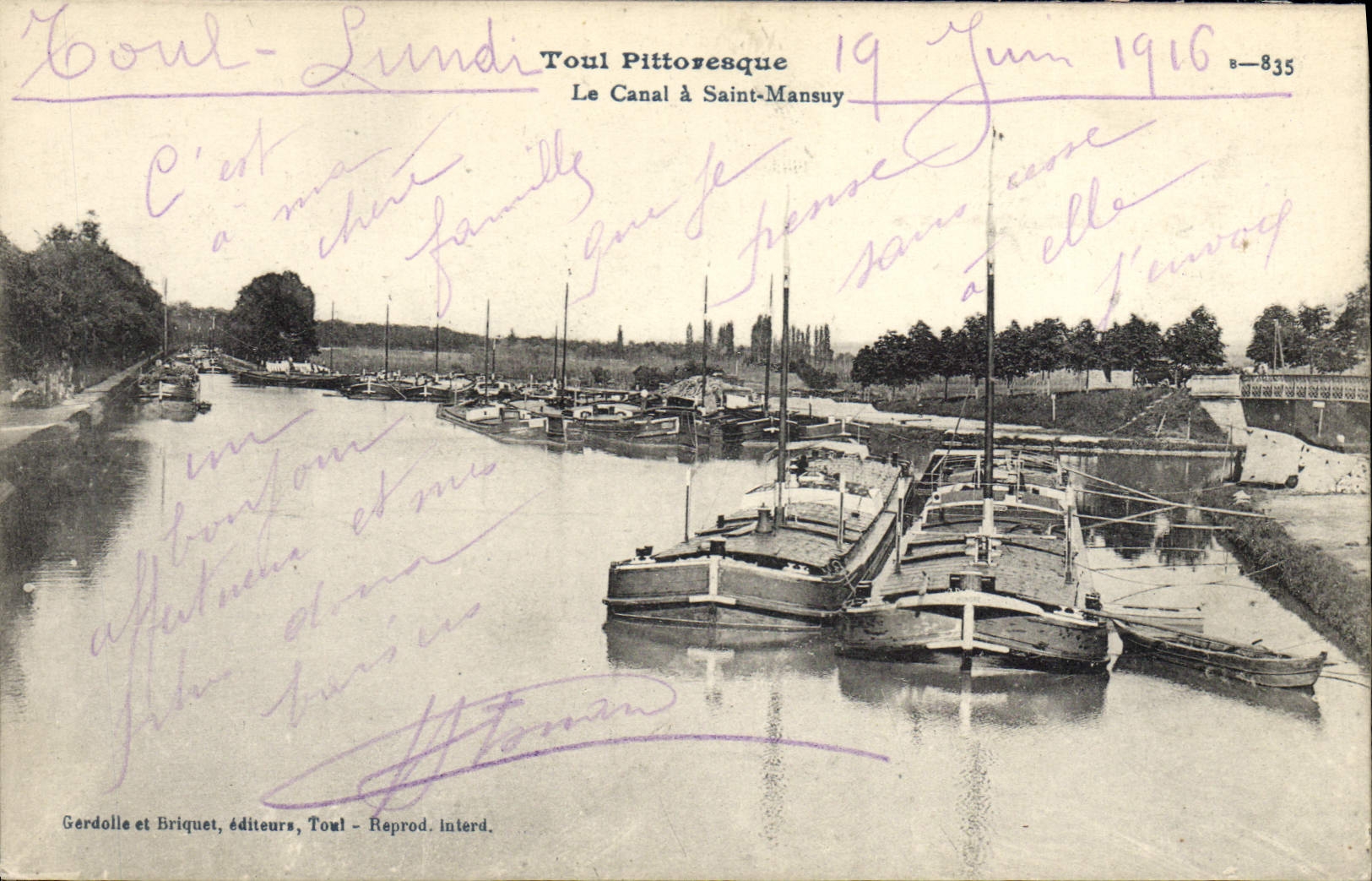 VINTAGE POSTCARD Bateau Toul Barge the canal has Saint Mansuy