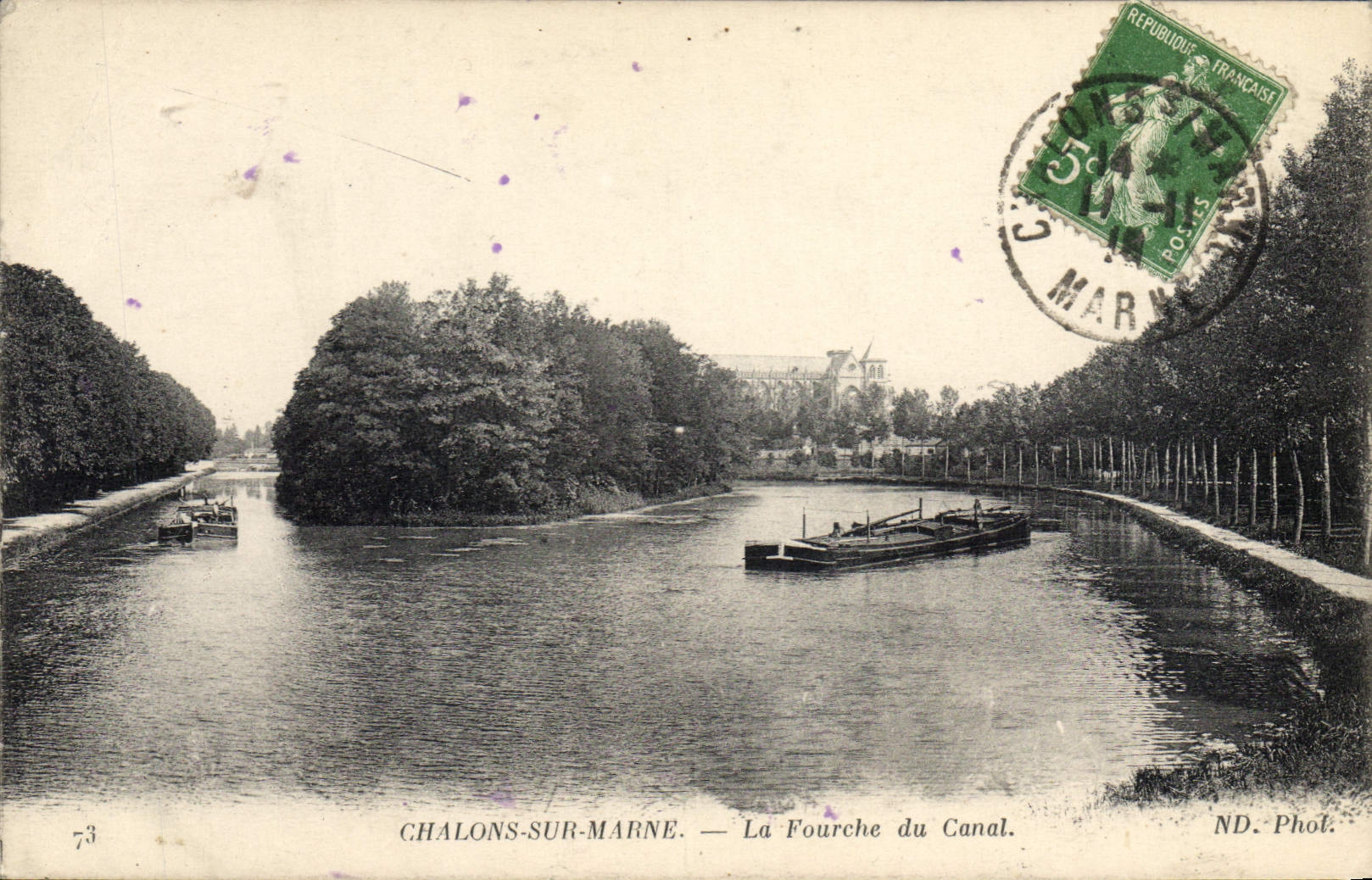 VINTAGE POSTCARD Boat Barge Trawl-nets on the Marne the fork of the canal