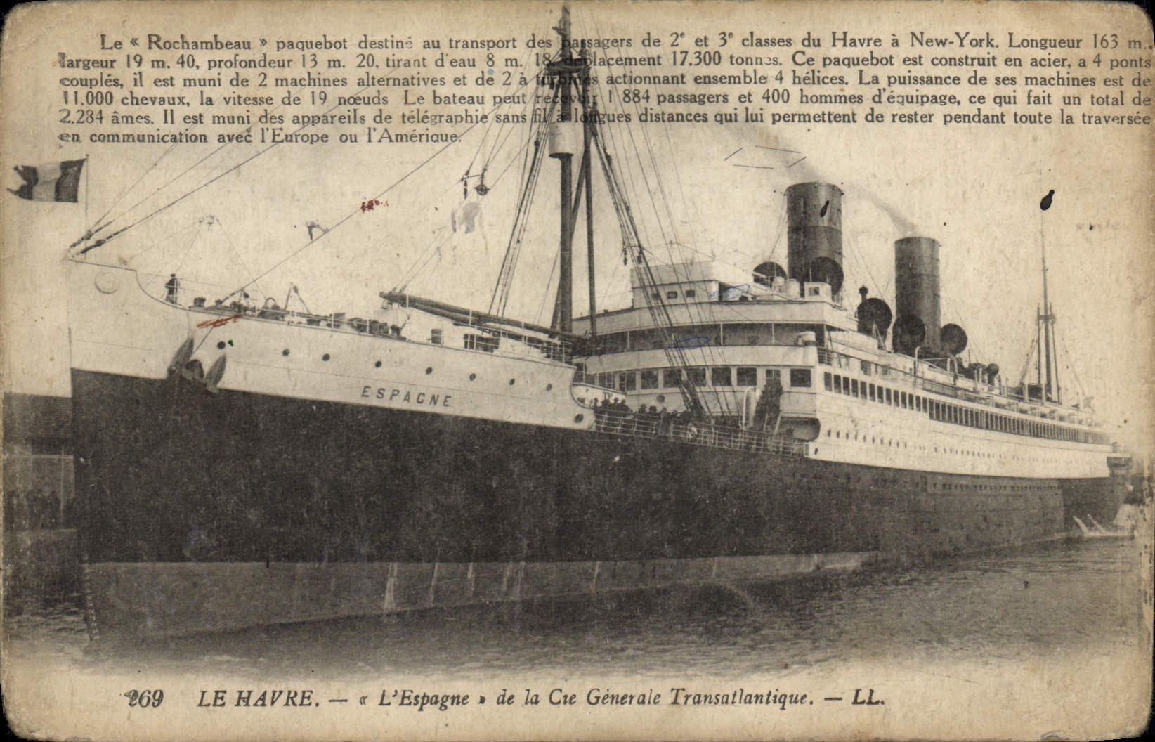 CPA Bateau Paquebot Le Havre L'Espagne de la Cie Generale Transatlantique