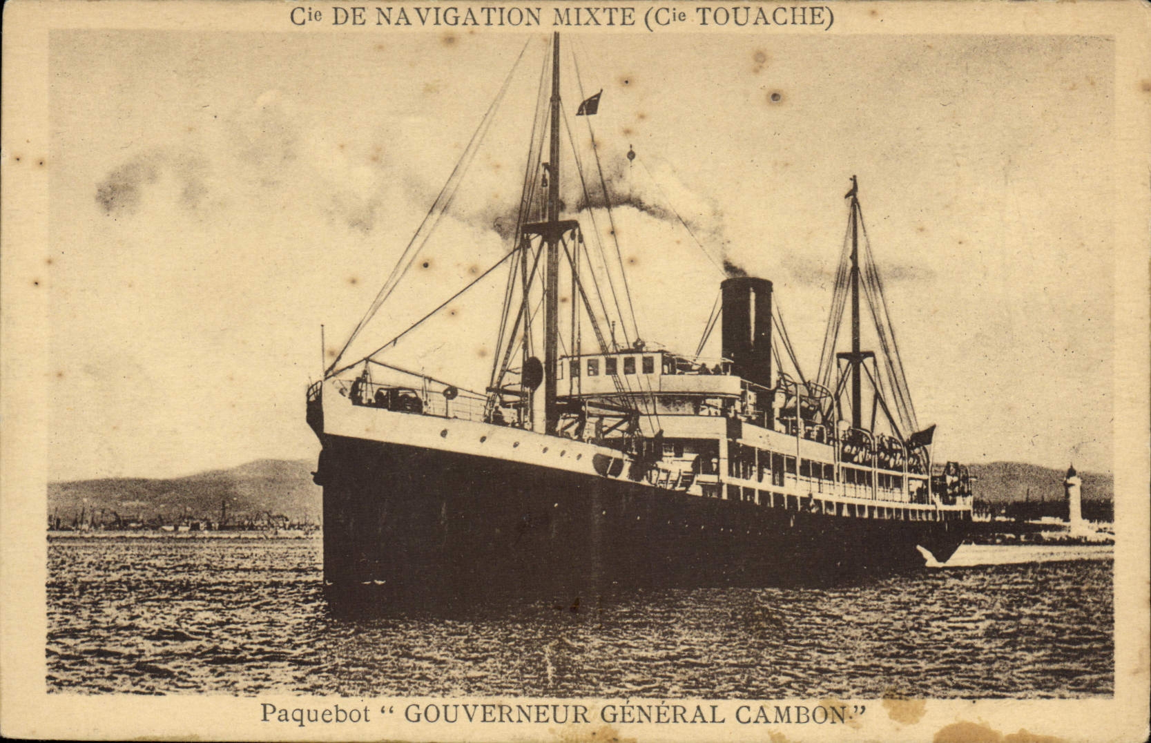 VINTAGE POSTCARD Boat Mixed Steamer Co of Navigation Co Touache Cambon General governor