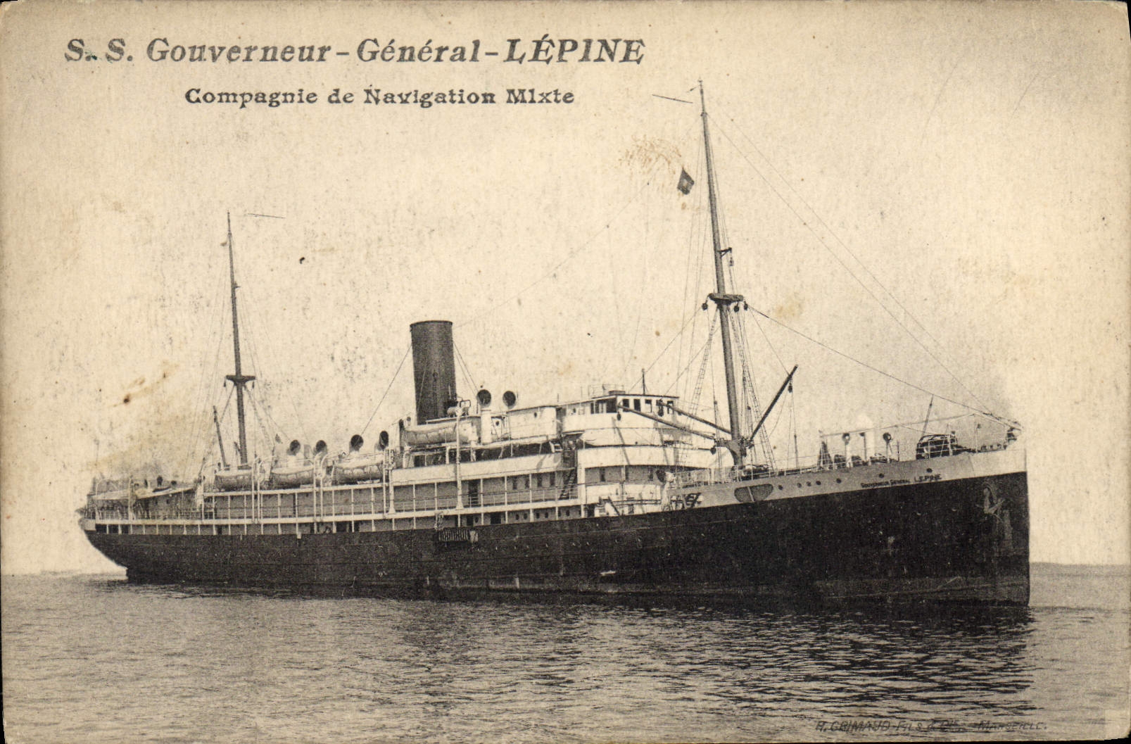 VINTAGE POSTCARD Boat Steamer S General governor Lepine Mixed Partner of Navigation