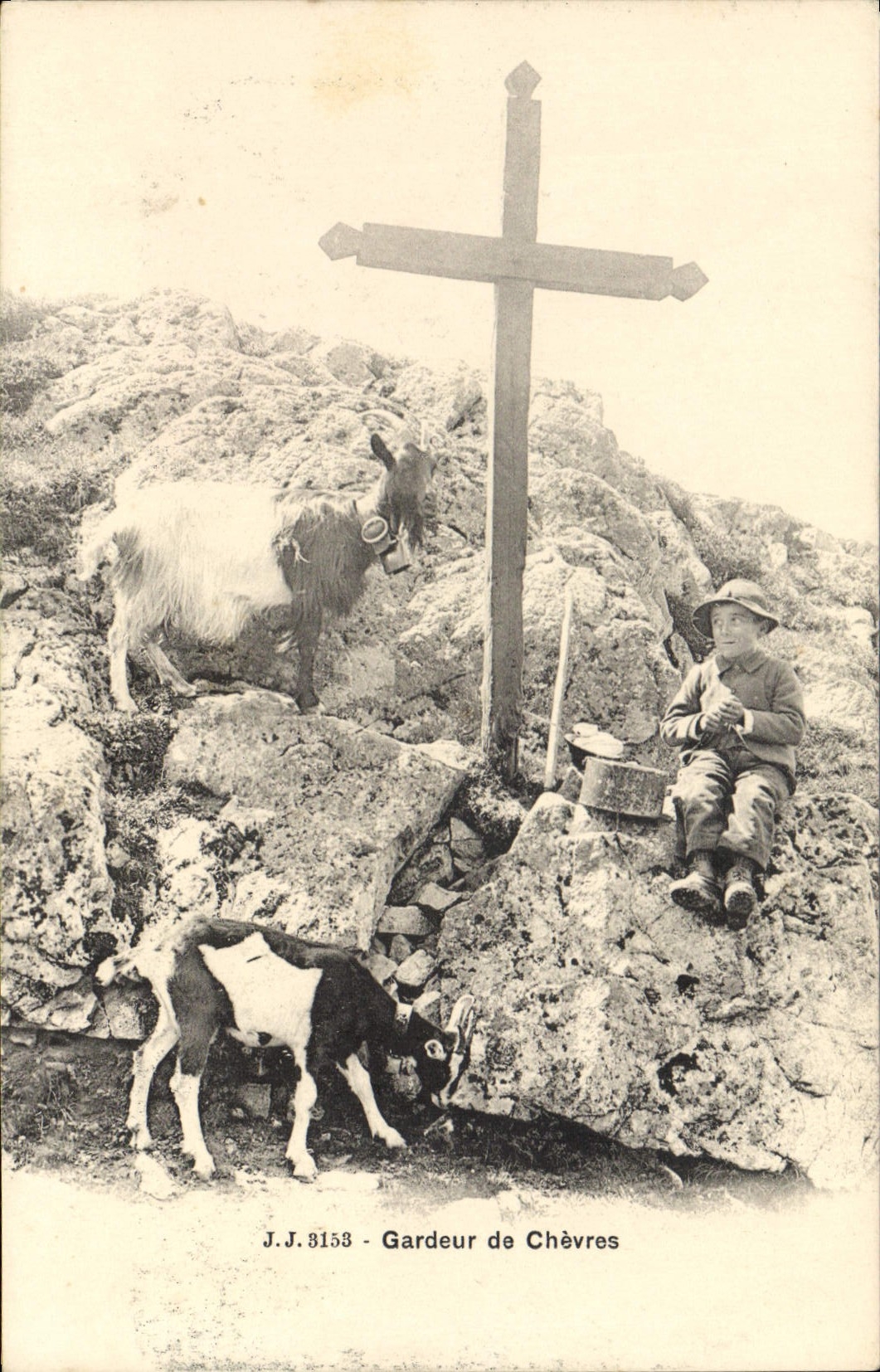 VINTAGE POSTCARD Goat Child Goatherd