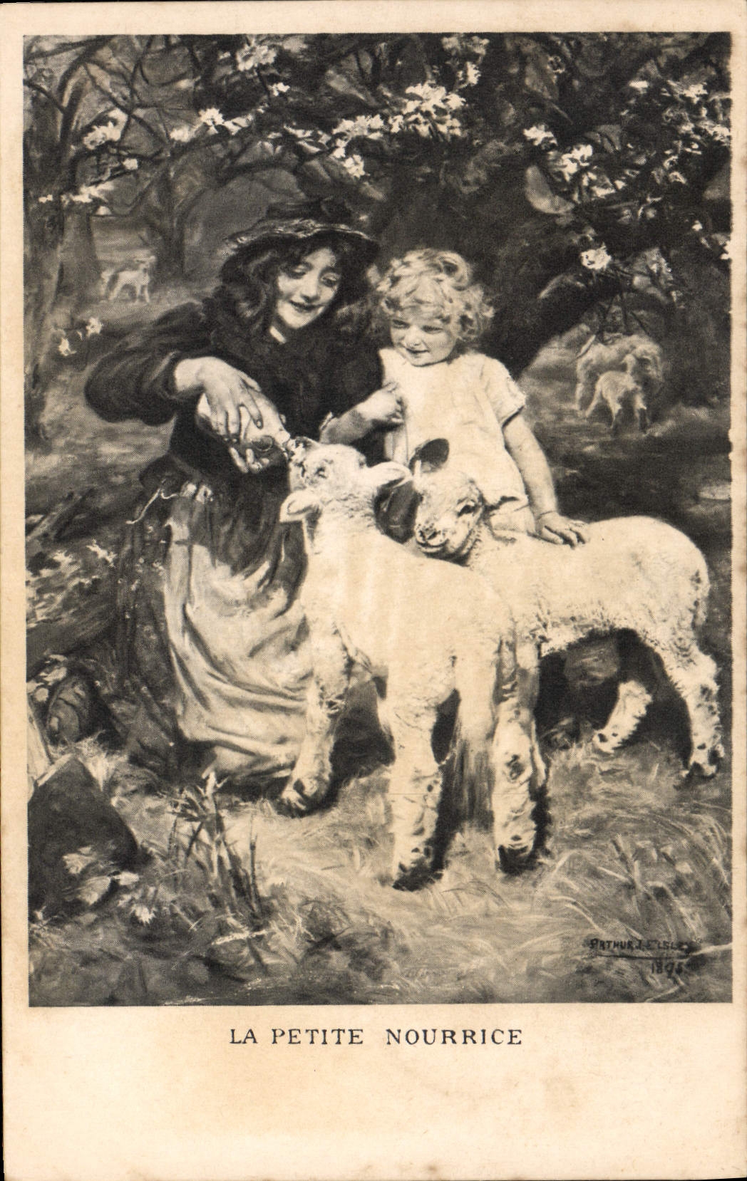 VINTAGE POSTCARD Goat Child Woman the small nurse
