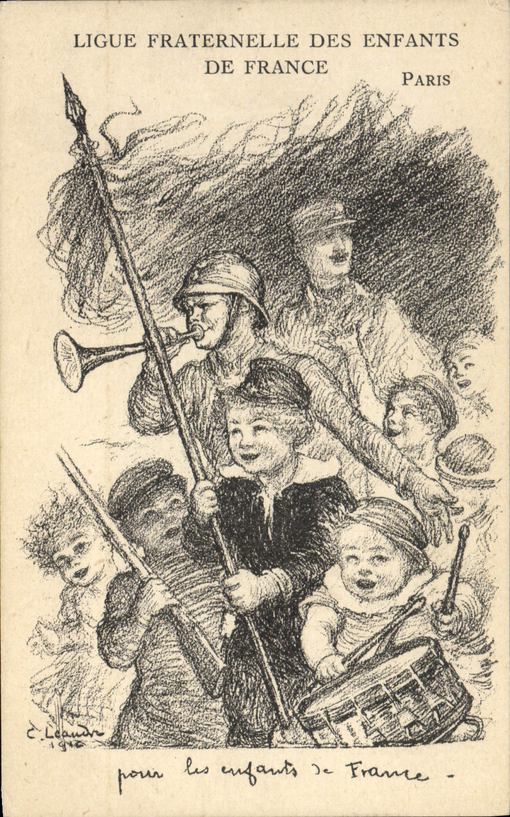 CPA Fantaisie Illustrateur Leandre Ligue Fraternelle des enfants de France Militaria