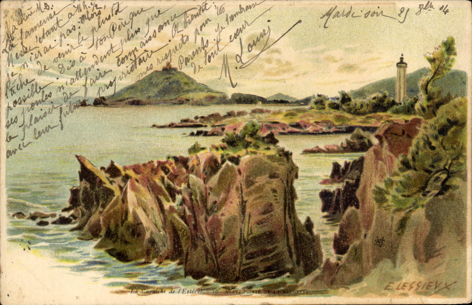 Ilustrador de Lessieux de la fantasía de la POSTAL de la VENDIMIA la cornisa de Esterel