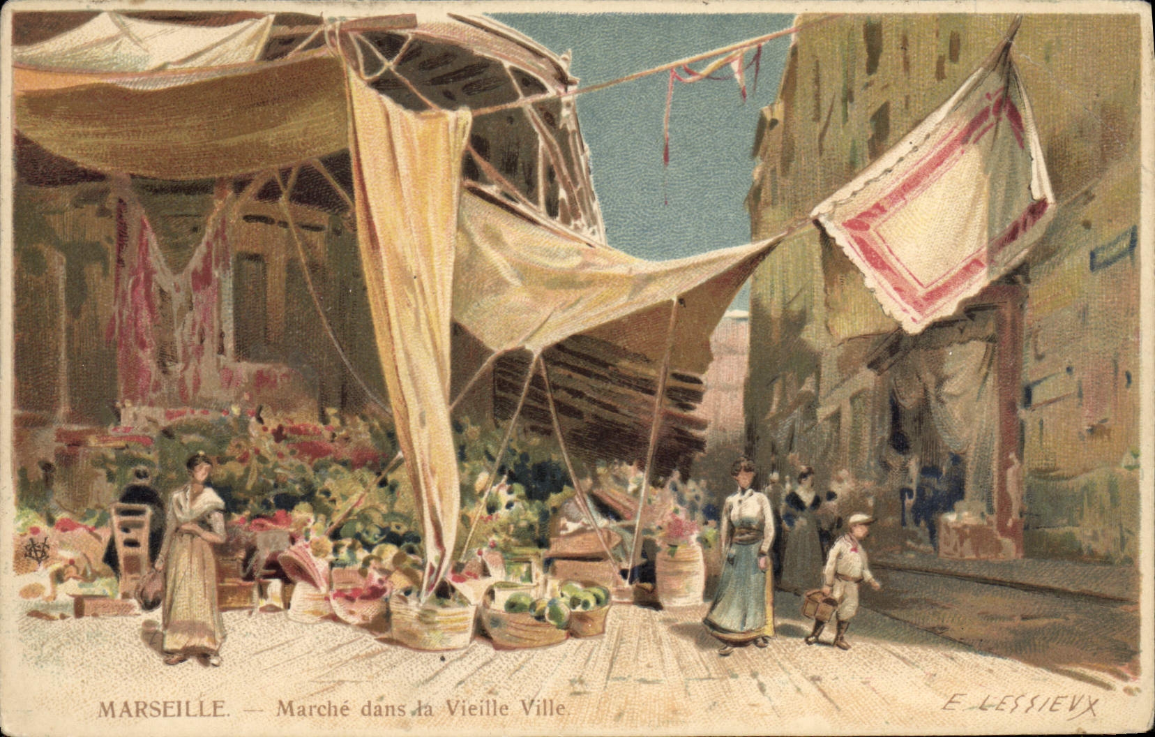 VINTAGE POSTCARD Fantaisie Marseilles Illustrator Goes in the Lessieux old city