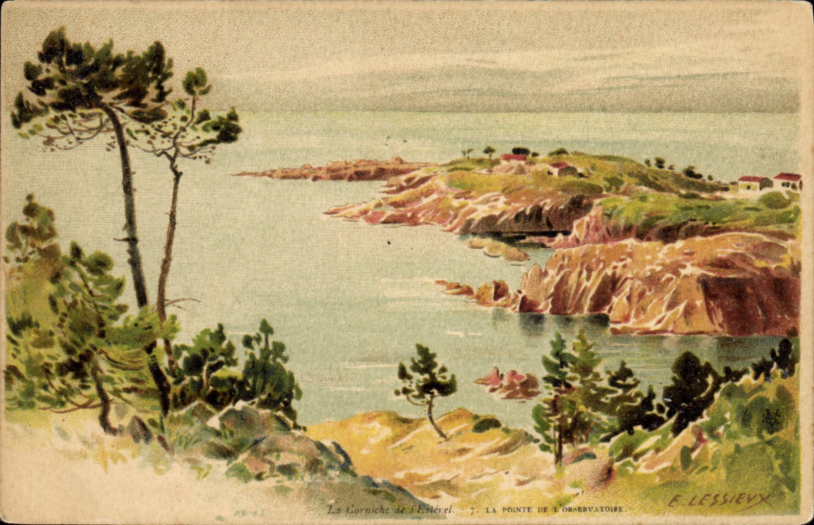 CPA Fantaisie Illustrateur Lessieux La corniche de l'Esterel La pointe de l'observatoire 