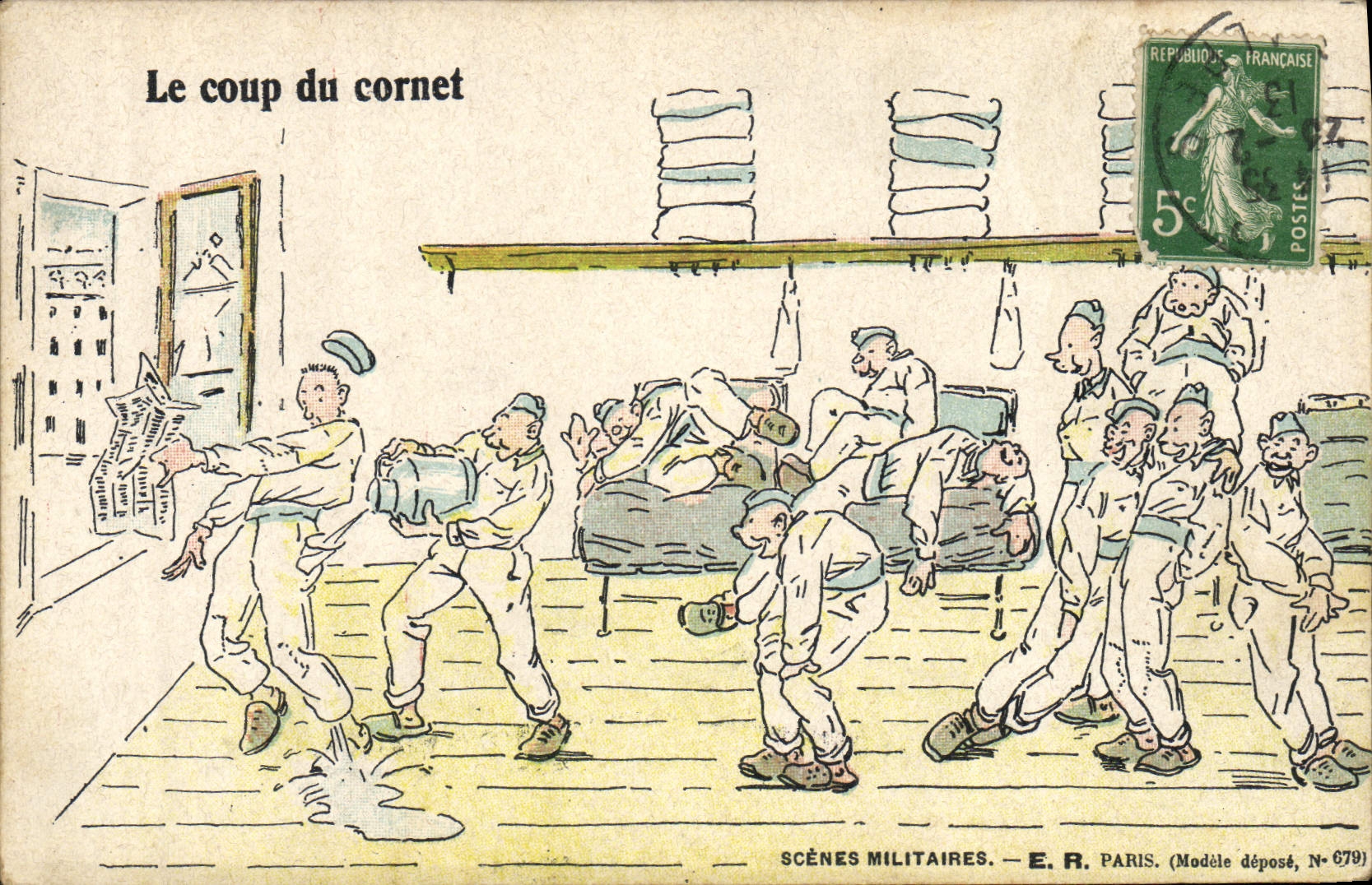 CPA Fantaisie Militaria le coup du cornet