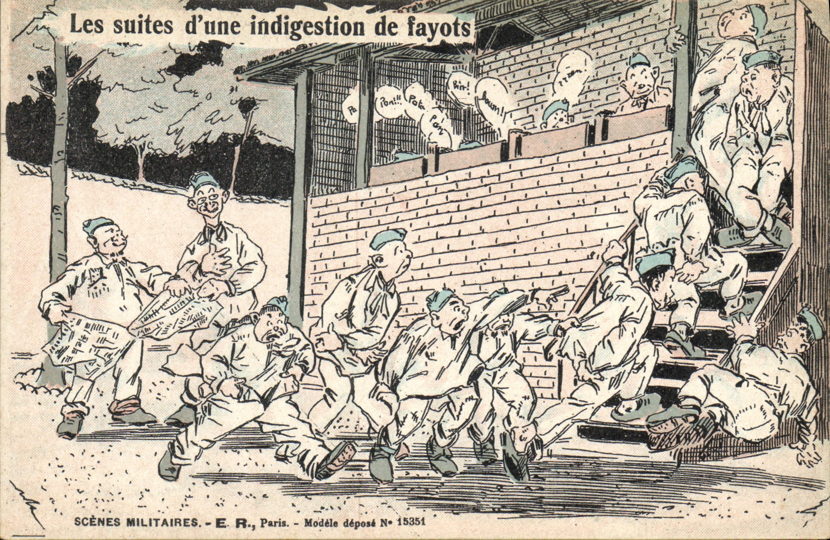 VINTAGE POSTCARD Militaria Fantasy continuations of an indigestion of fayots