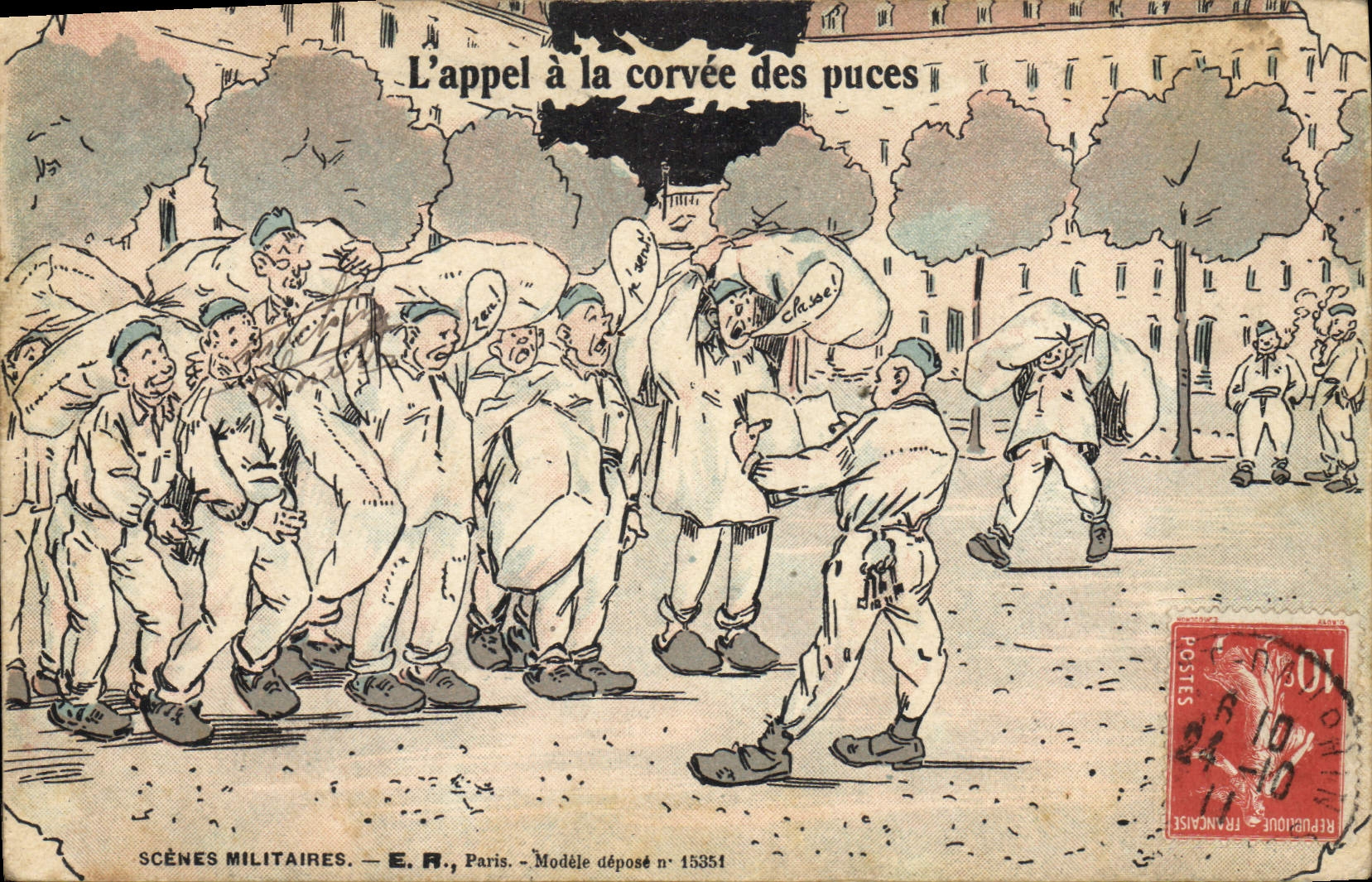 CPA Fantaisie Militaria L'appel a la corvee des puces