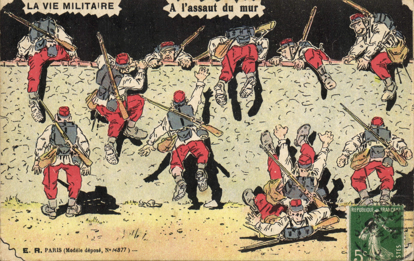 VINTAGE POSTCARD Militaria Fantasy With the attack of the wall