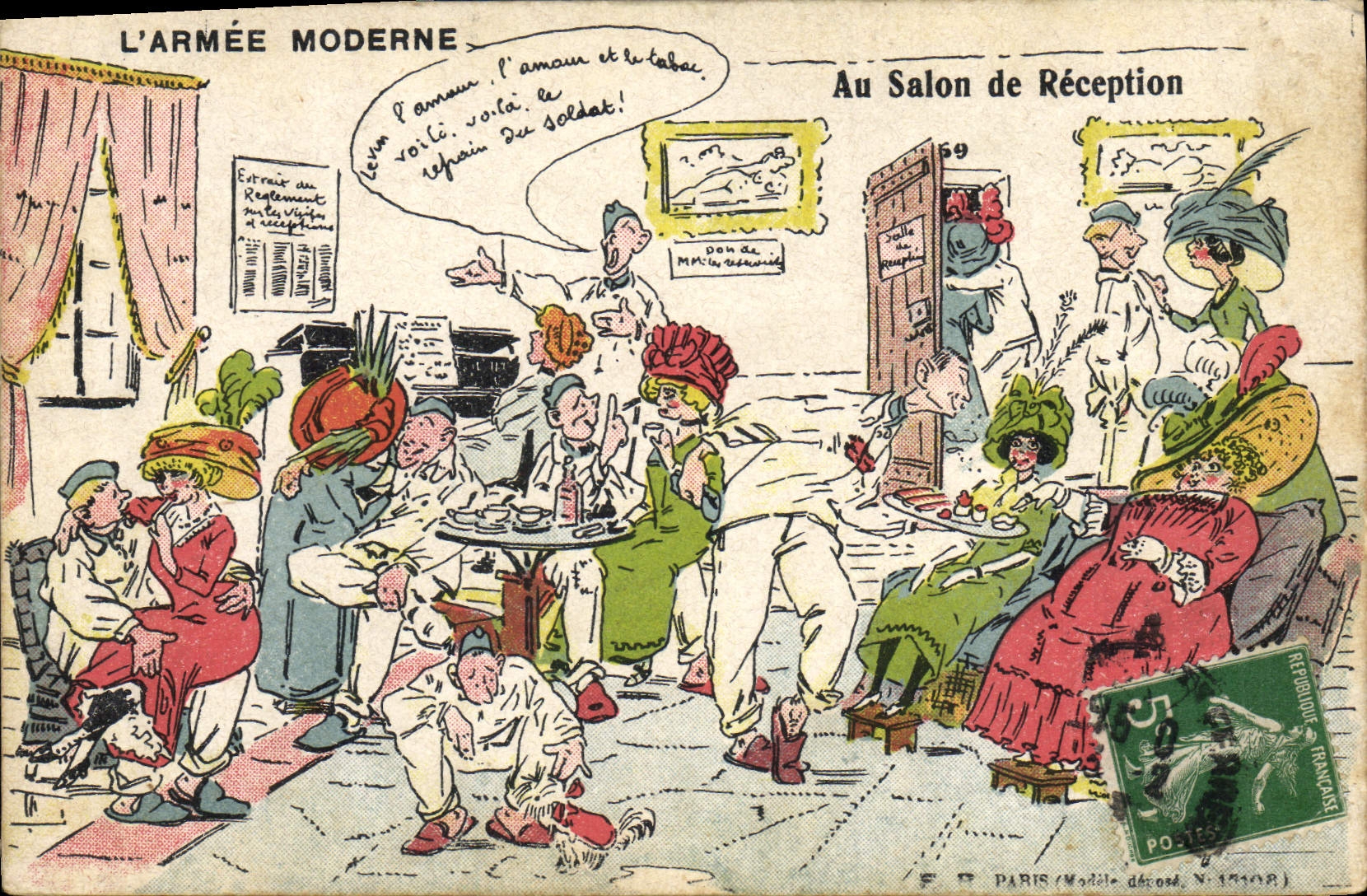 VINTAGE POSTCARD Militaria Fantasy With the reception room