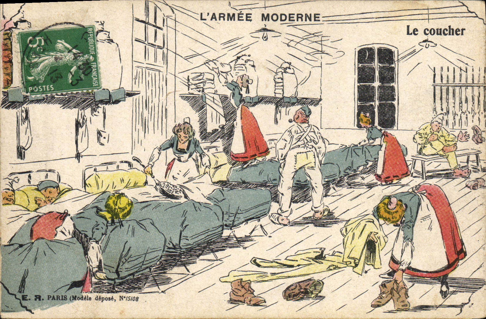 CPA Fantaisie Militaria Le coucher