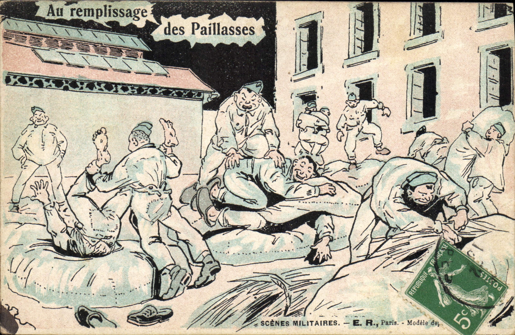 CPA Fantaisie Militaria A remplissage des paillasses