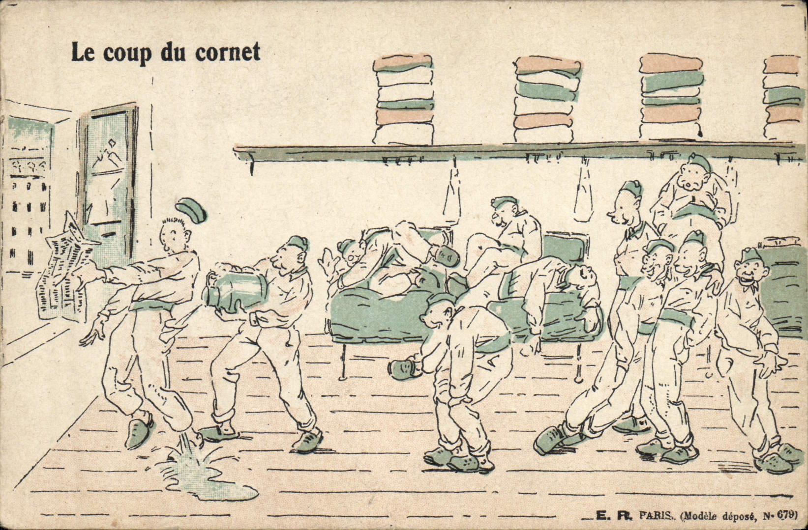 CPA Fantaisie Militaria Le coup du cornet