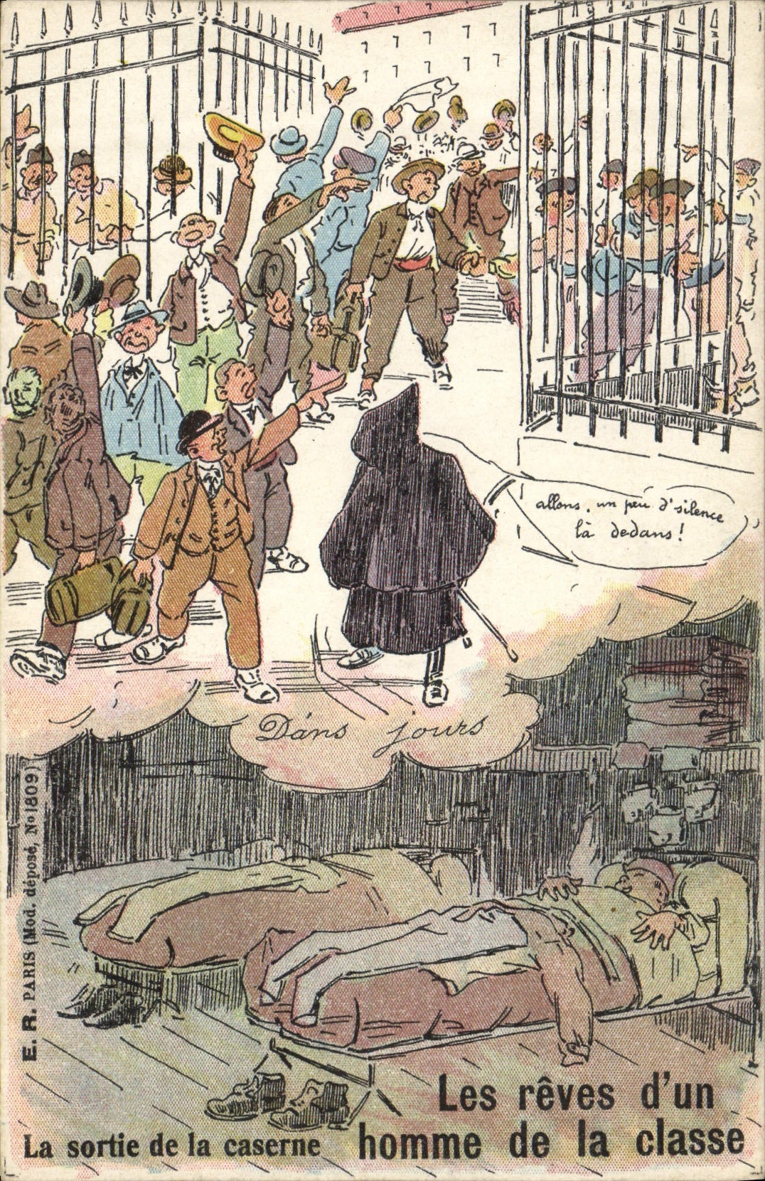 VINTAGE POSTCARD Militaria Fantasy dreams of a man of the class the exit of the barracks