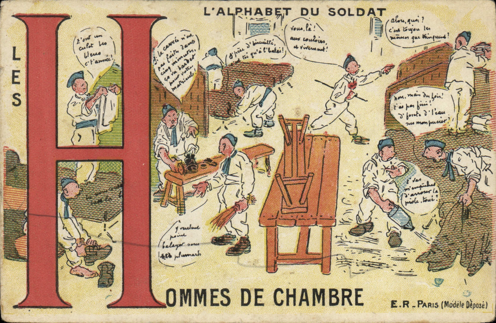 CPA Fantaisie Militaria L'alphabet du soldat Hommes de chambre