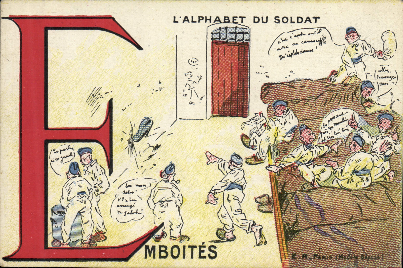 CPA Fantaisie Militaria L'alphabet du soldat Emboites