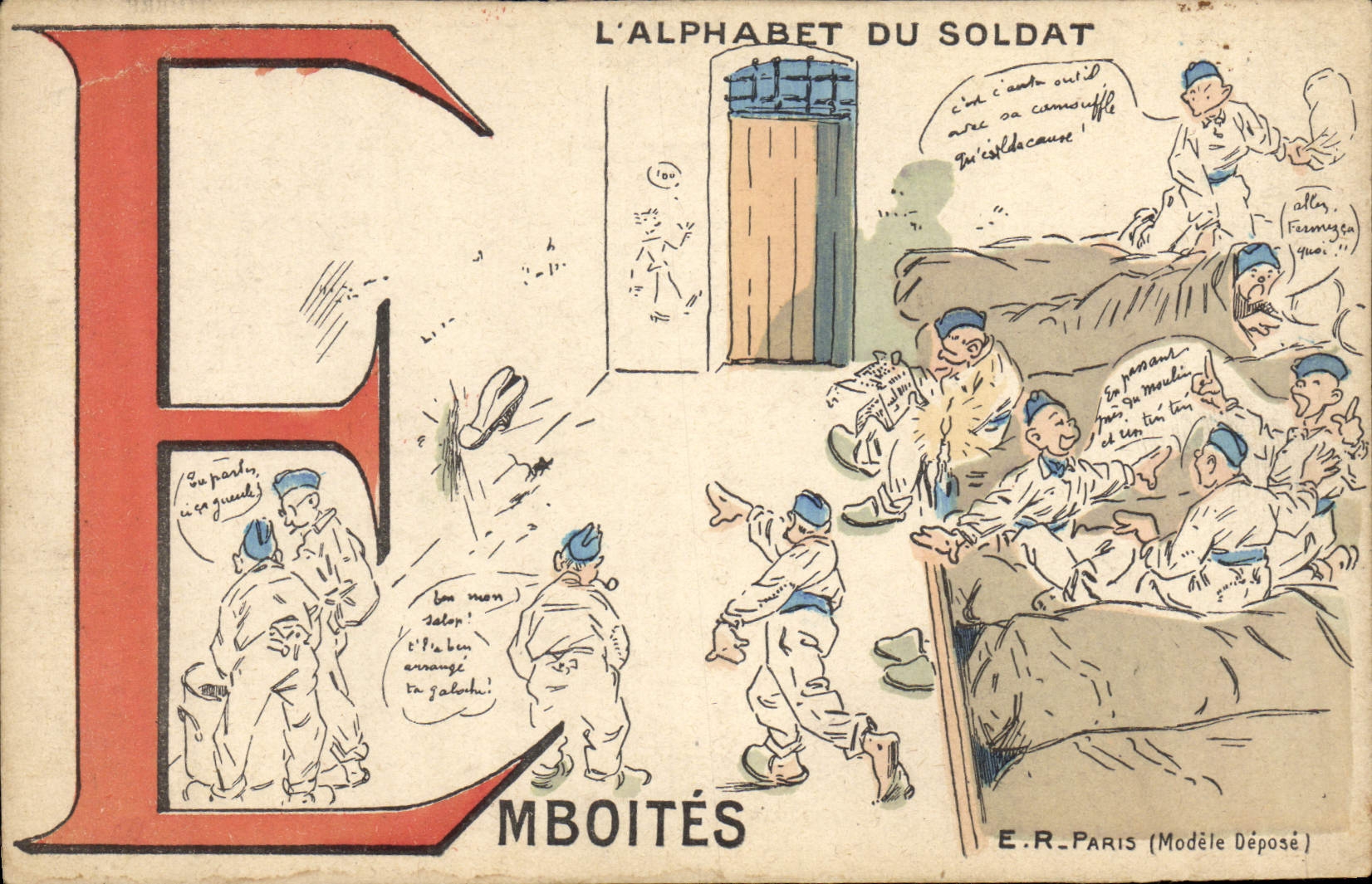 CPA Fantaisie Militaria L'alphabet du soldat Emboites