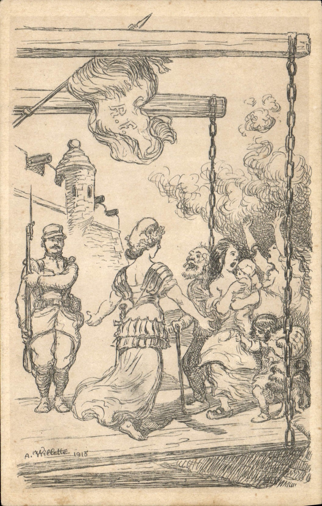 VINTAGE POSTCARD Fantasy Militaria Marianne