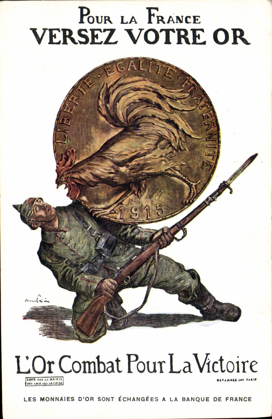 CPA Fantaisie Militaria Pour la France Versez votre Or Coq