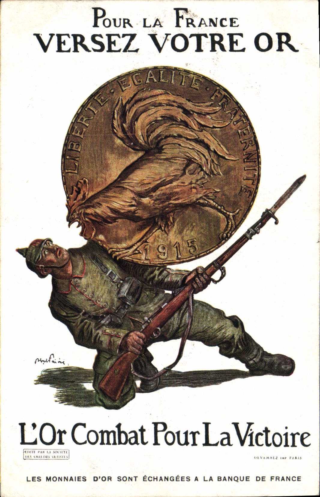 CPA Fantaisie Militaria Pour la France Versez votre or Coq