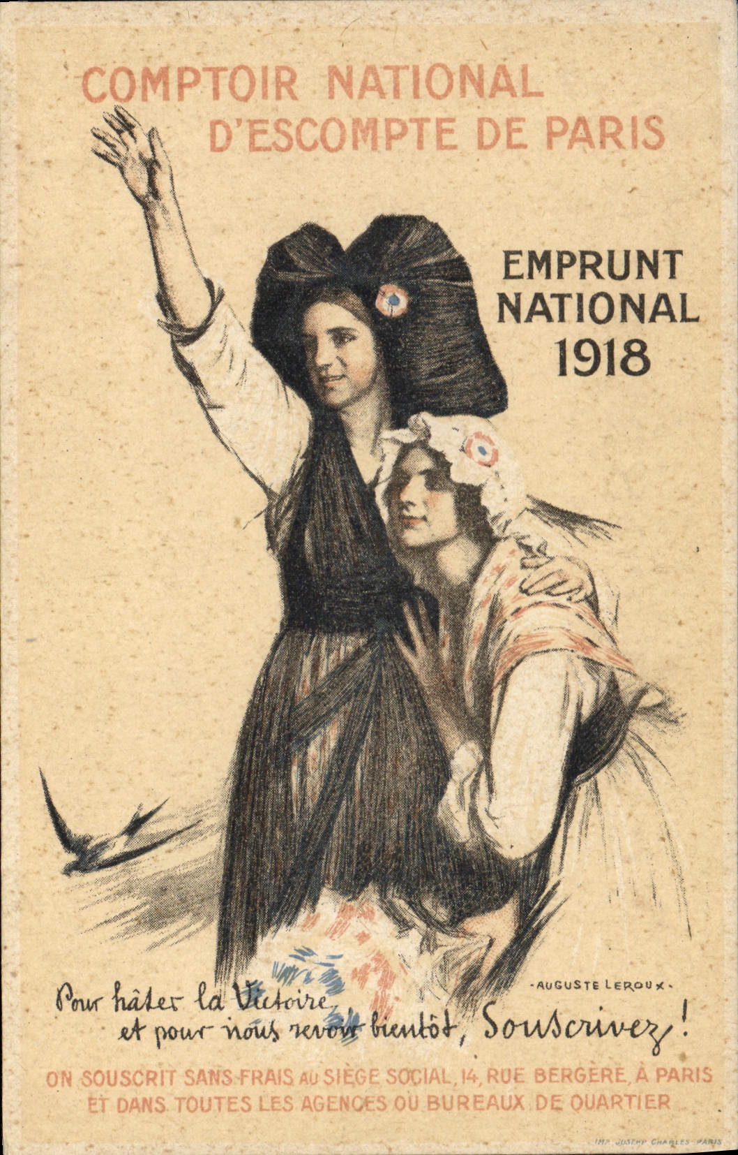 CPA Fantaisie Militaria Comptoir National d'Escompte de Paris Emprunt National 1915 Alsace Lorraine 