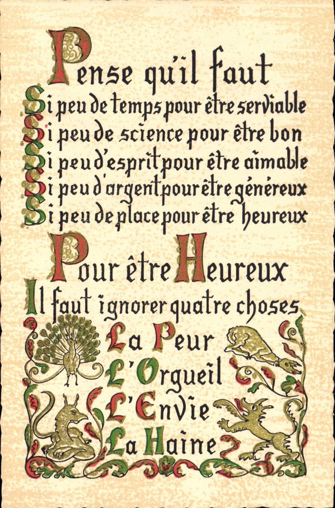 CPA Devise Pense qu'il faut Peur orgueil Envie Haine