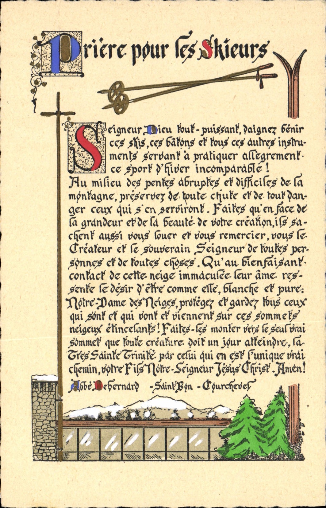 VINTAGE POSTCARD Prayer for the skiers