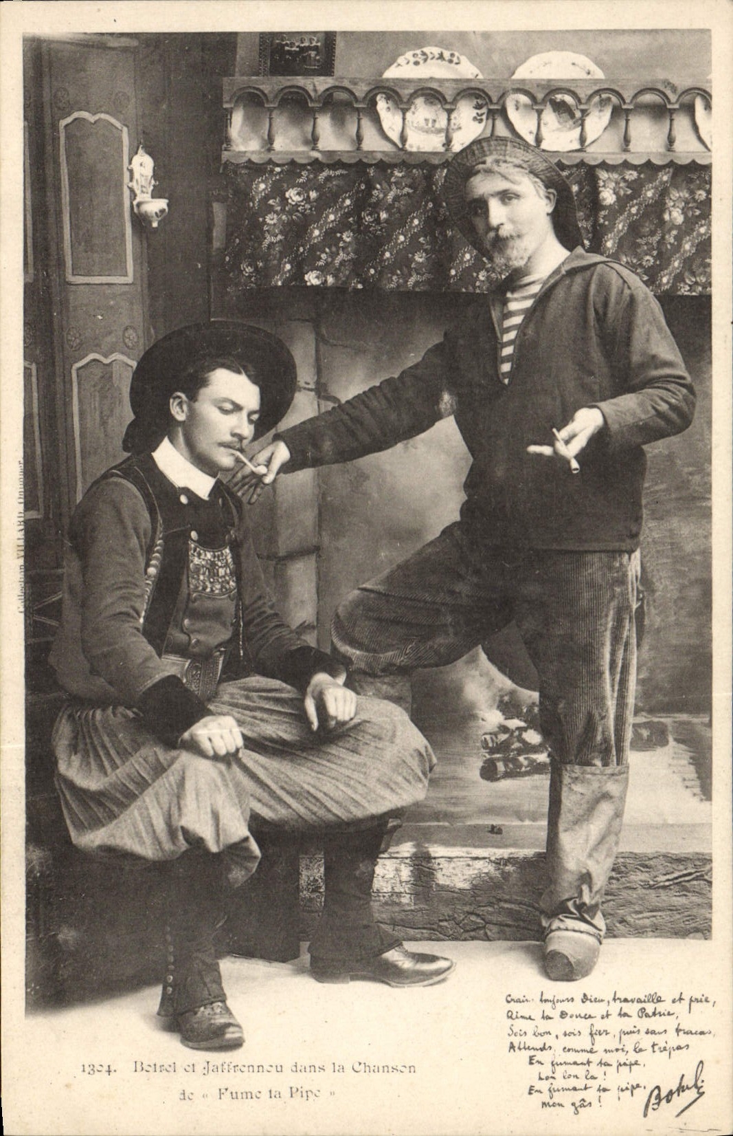 CPA Folklore Tabac Botrel et Jaffeneau dans la chanson de Fume la Pipe