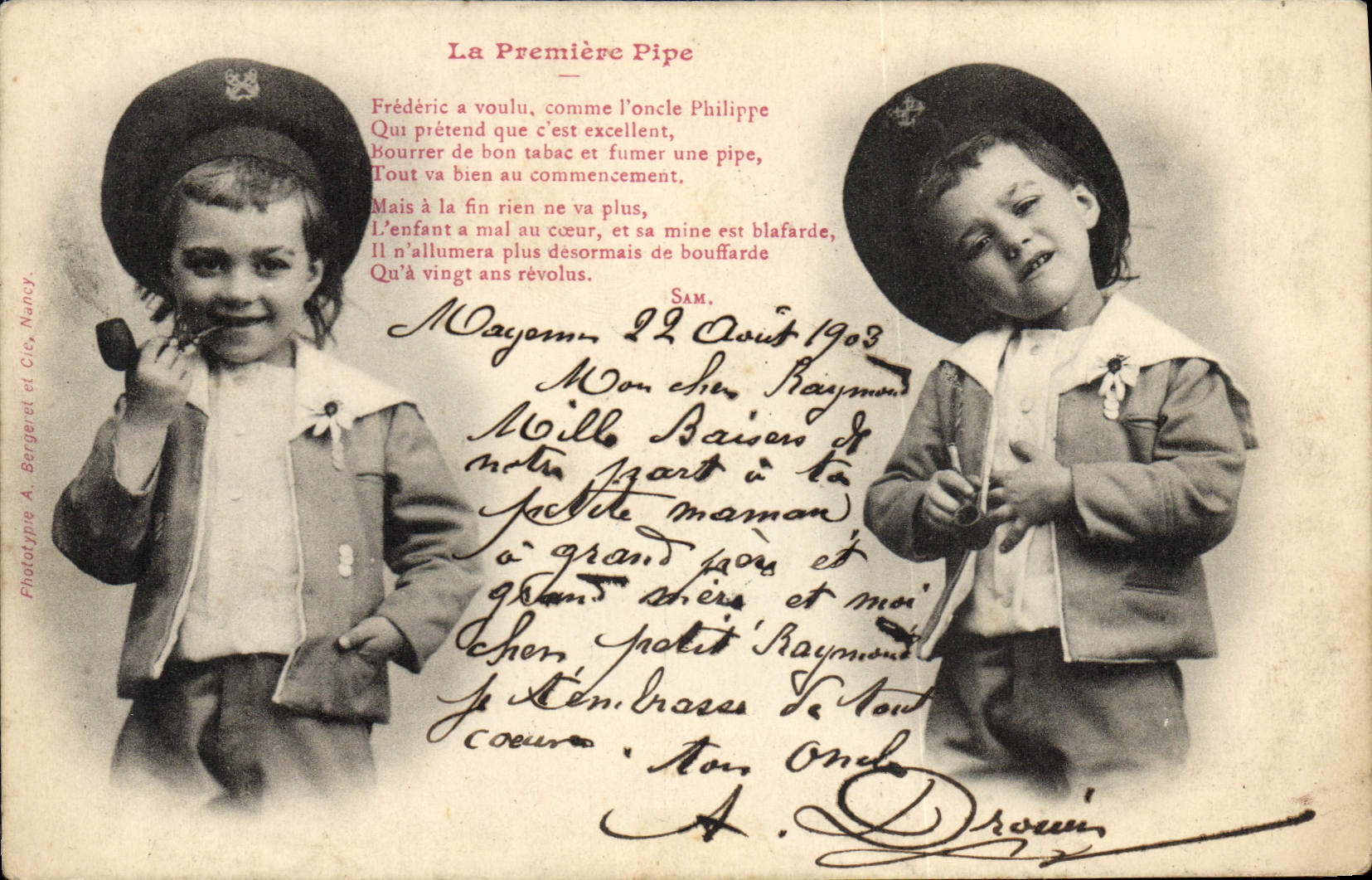 CPA Folklore Tabac Enfants La premier pipe 