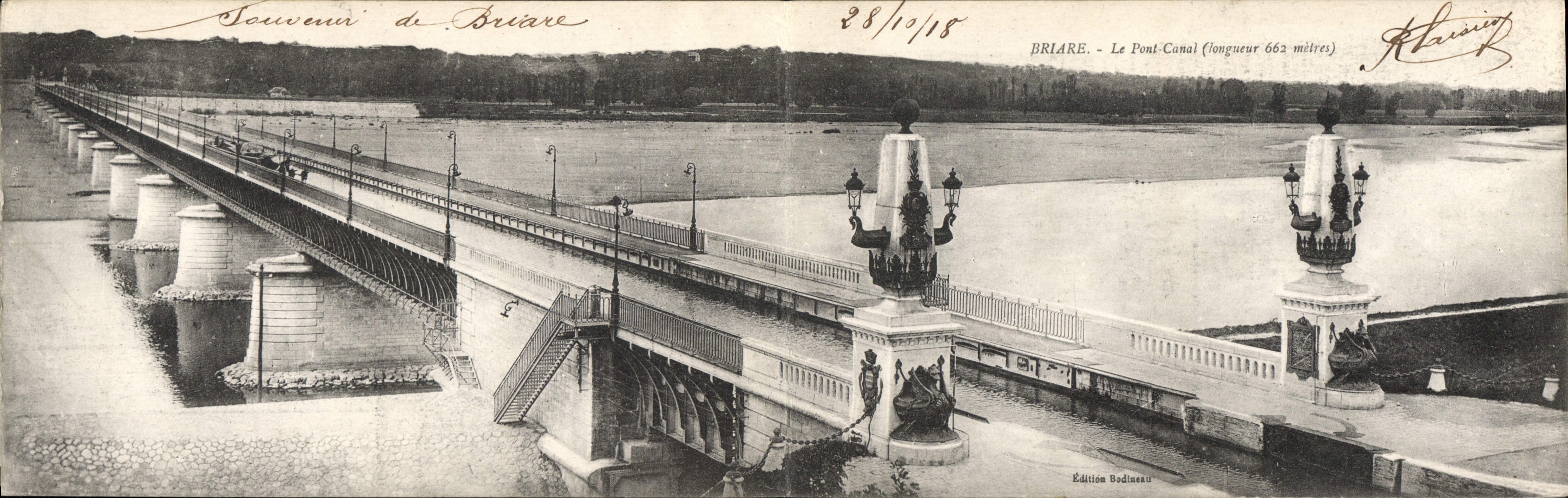 Two Part Card Boat Barge Briare Bridge Canal