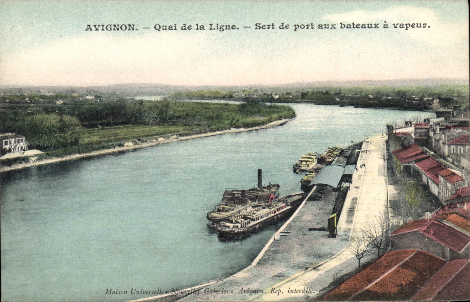 VINTAGE POSTCARD Boat Barge Avignon Quay of the line