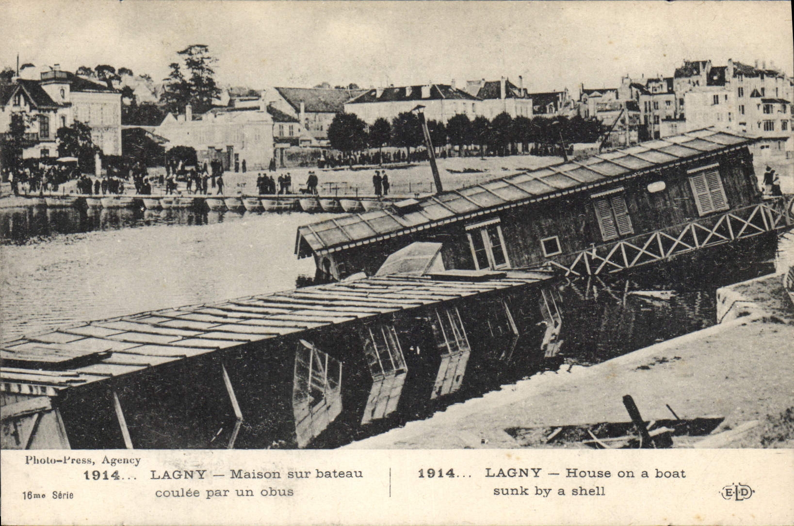 VINTAGE POSTCARD Boat Barge Lagny House on boat run by a shell