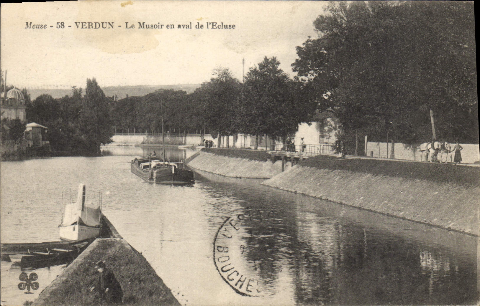 VINTAGE POSTCARD Boat Verdun Barge the Pierhead downstream from the lock