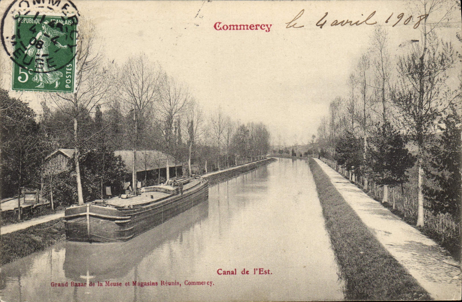 VINTAGE POSTCARD Boat Barge Commercy Canal of the East