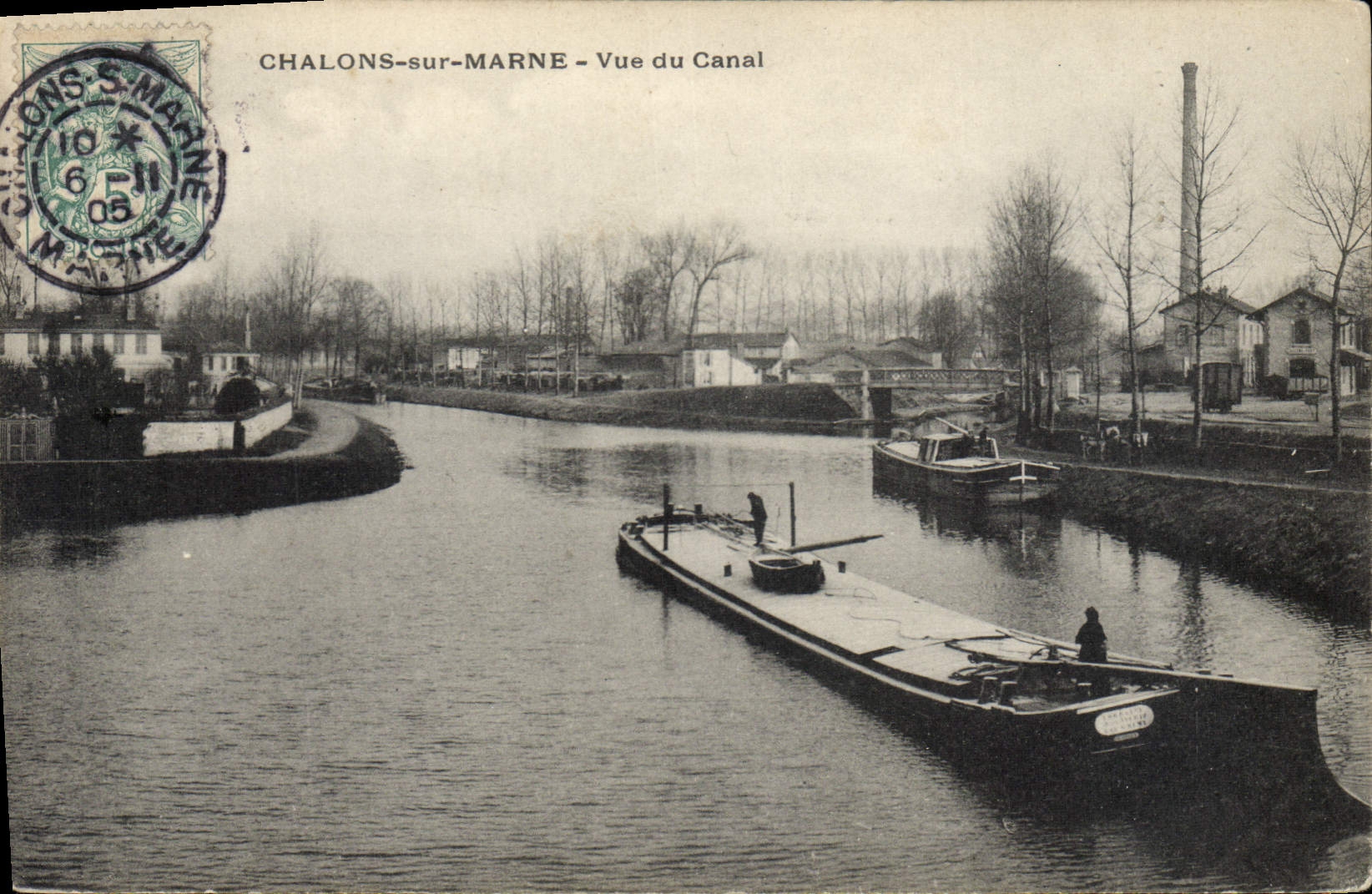 VINTAGE POSTCARD Boat Barge Trawl-nets on the Marne Seen of the canal