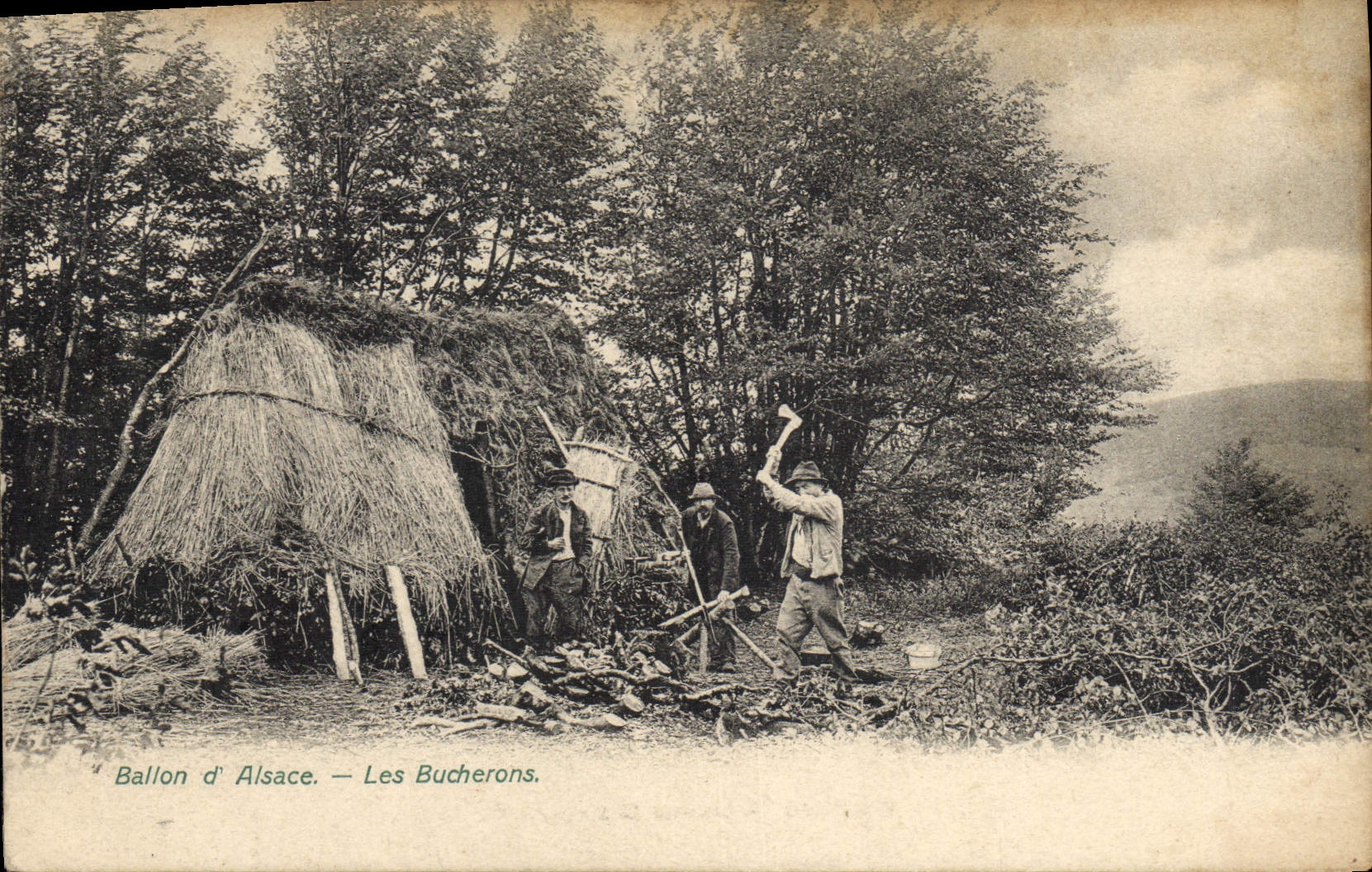 VINTAGE POSTCARD Drill Folklore Balloon of Alsace loggers