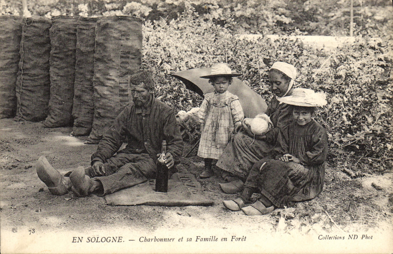 VINTAGE POSTCARD Drill Folklore the Sologne Chrbonnier and its family out of drill TOP