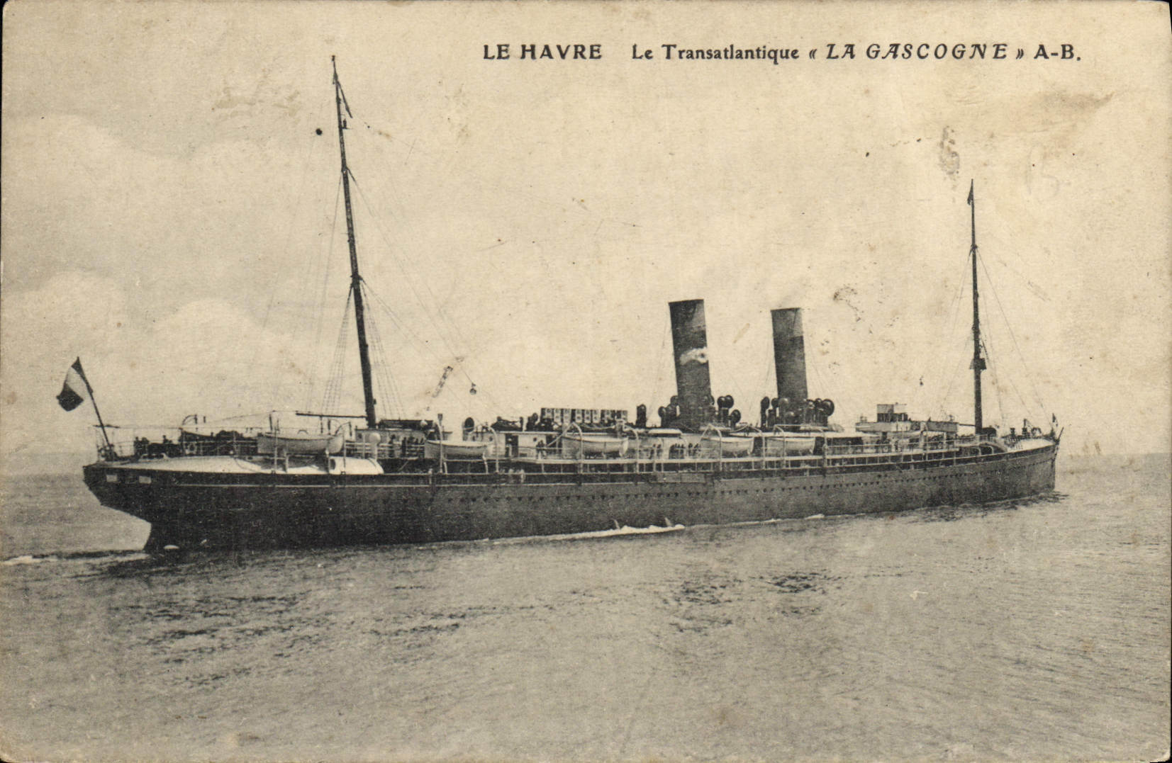 VINTAGE POSTCARD Boat Steamer Le Havre the Deck chair Gascogne