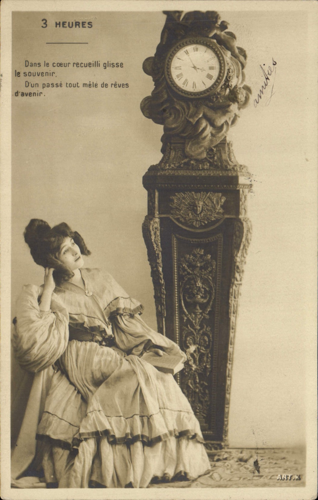 VINTAGE POSTCARD Fantasy Woman 3 hours Clock