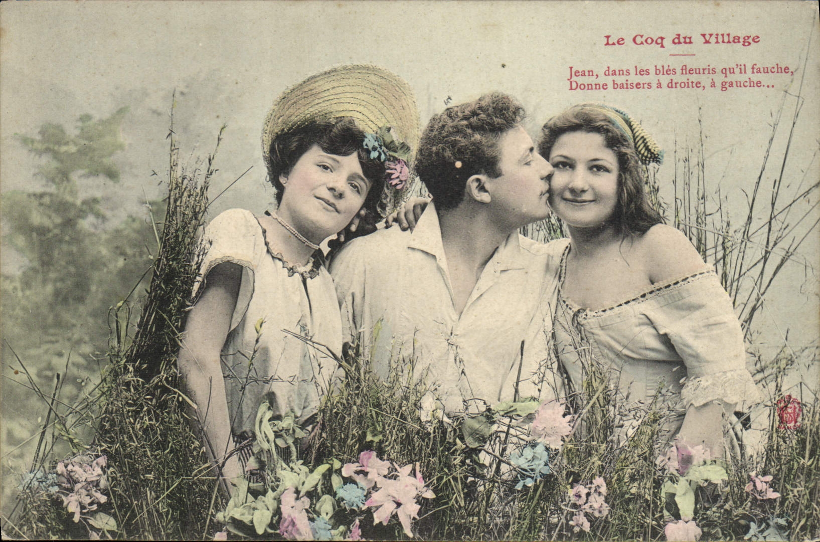 VINTAGE POSTCARD Fantasy Women the cock of the village