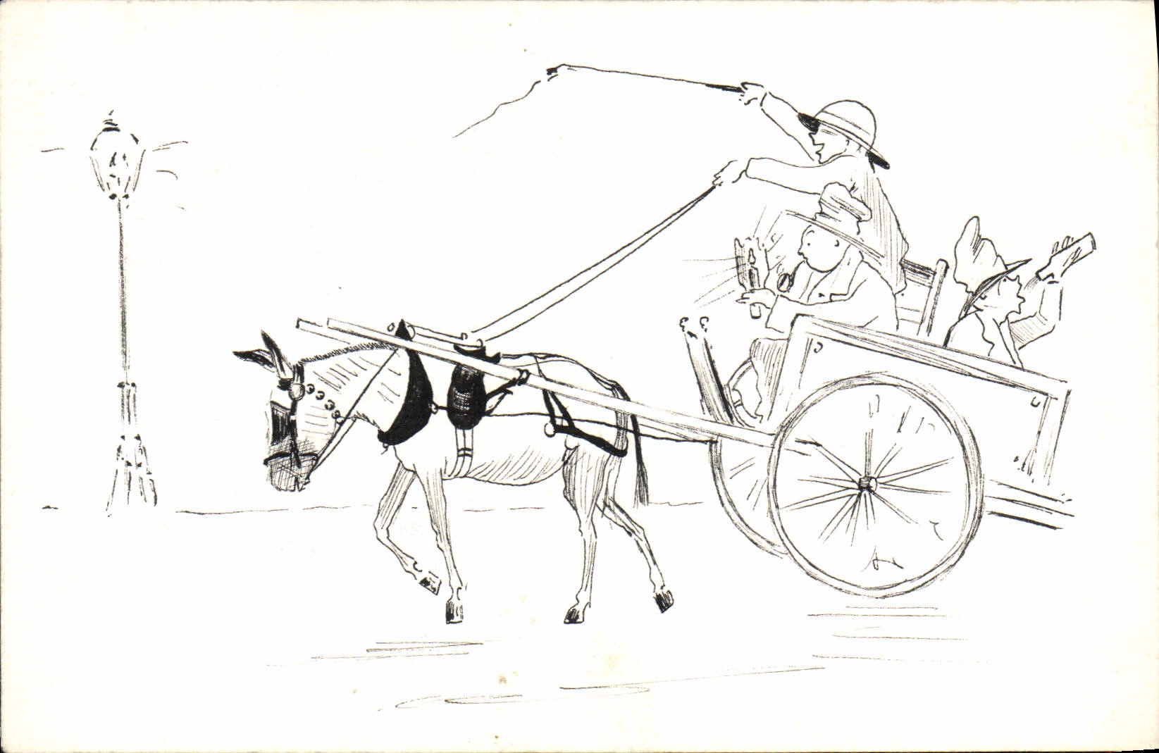 VINTAGE POSTCARD Ass Mule Children (drawing with the hand)