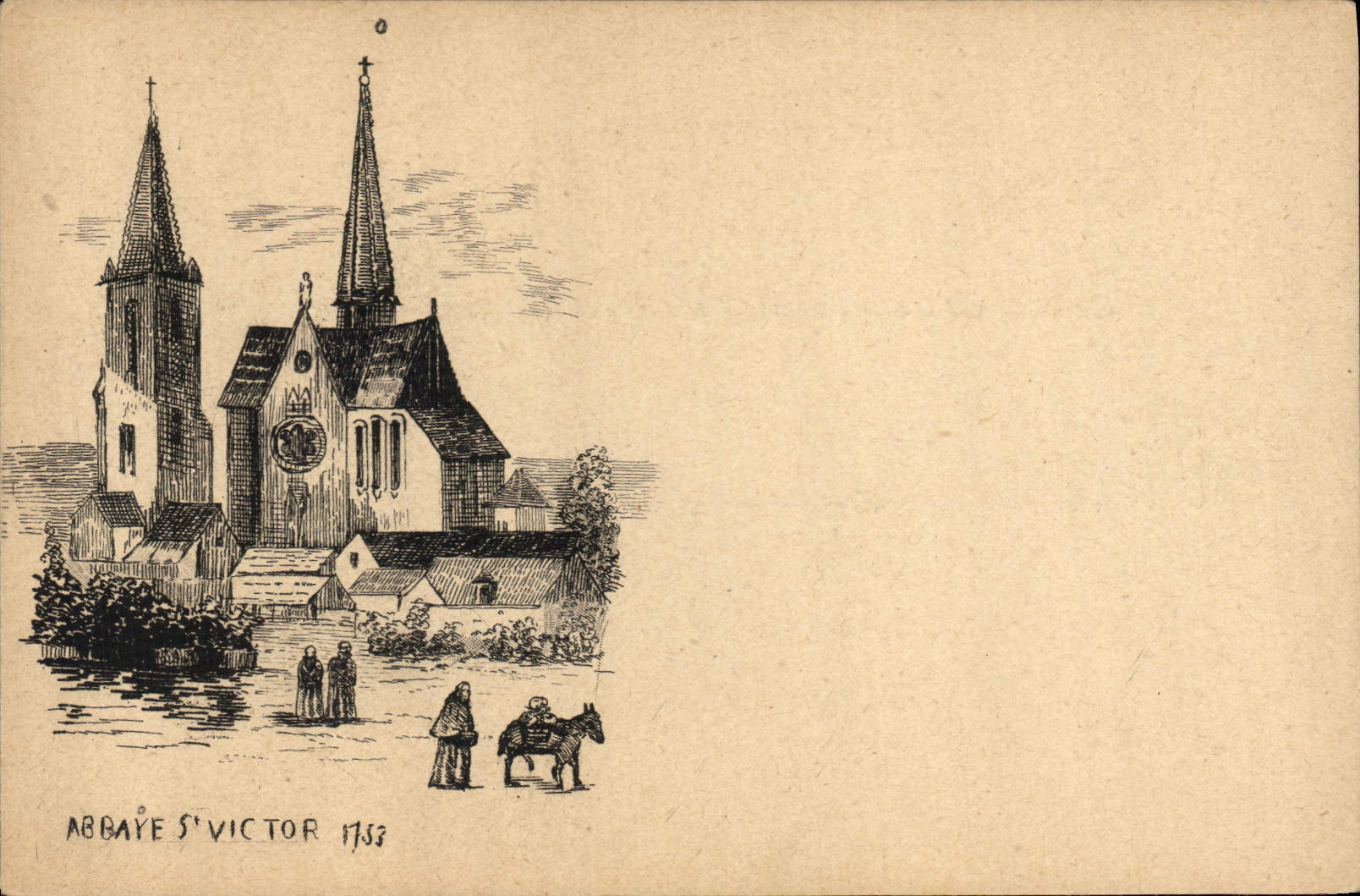 VINTAGE POSTCARD Ass Mule Abbey St Victor 1753