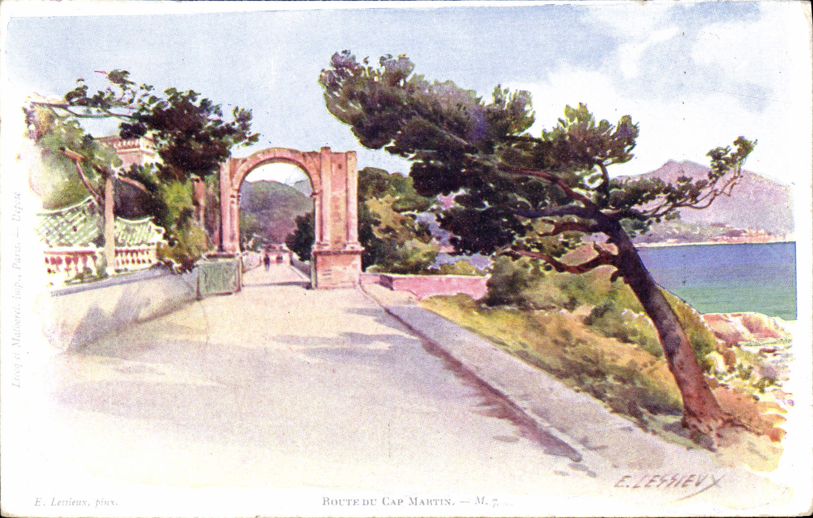 VINTAGE POSTCARD Fantasy Route du Cap Martin Illustrator