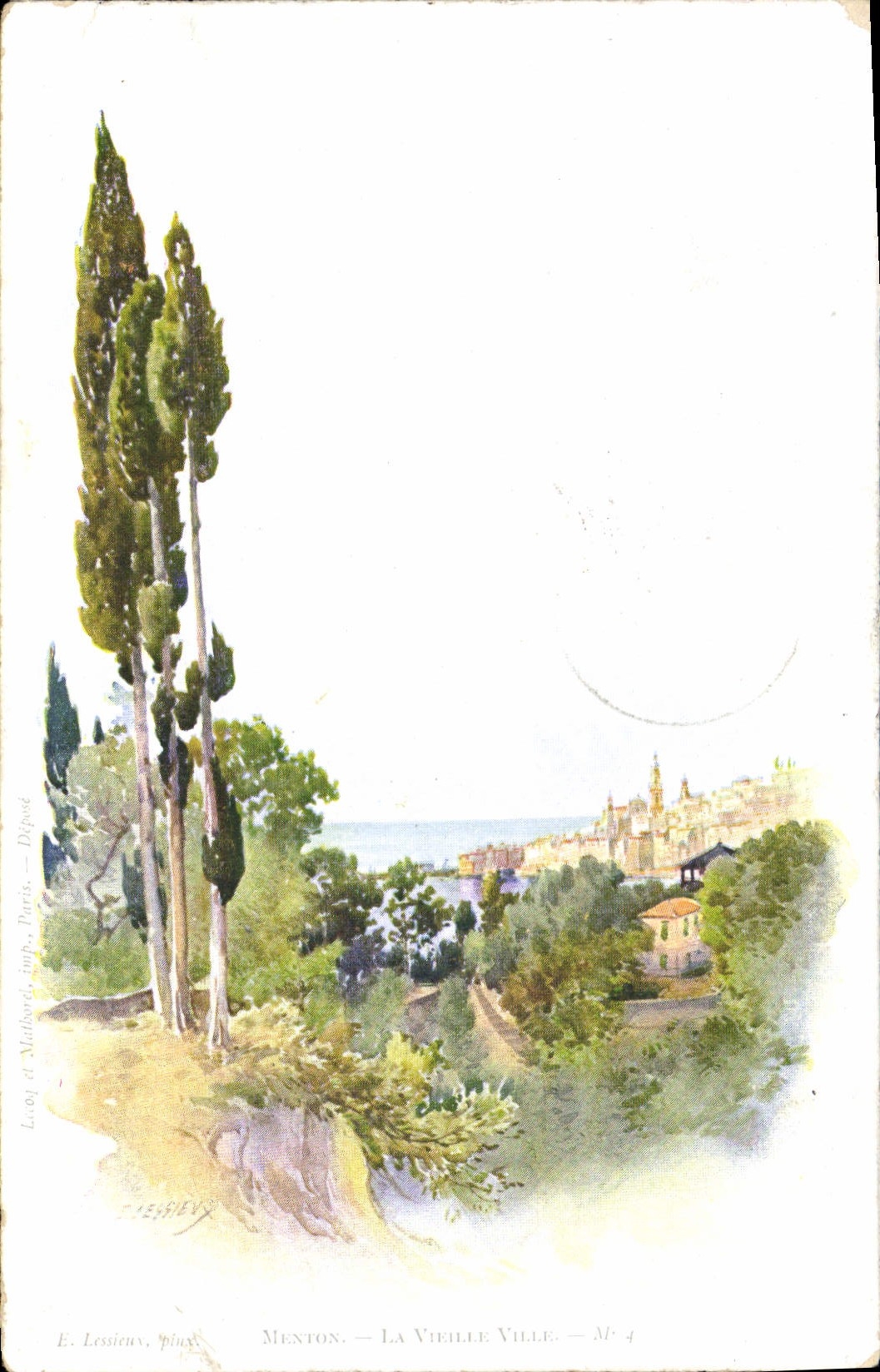 VINTAGE POSTCARD Fantasy Illustrator Menton the old city