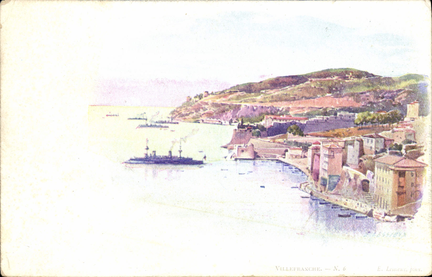 VINTAGE POSTCARD Fantasy Illustrator Villefranche Boat