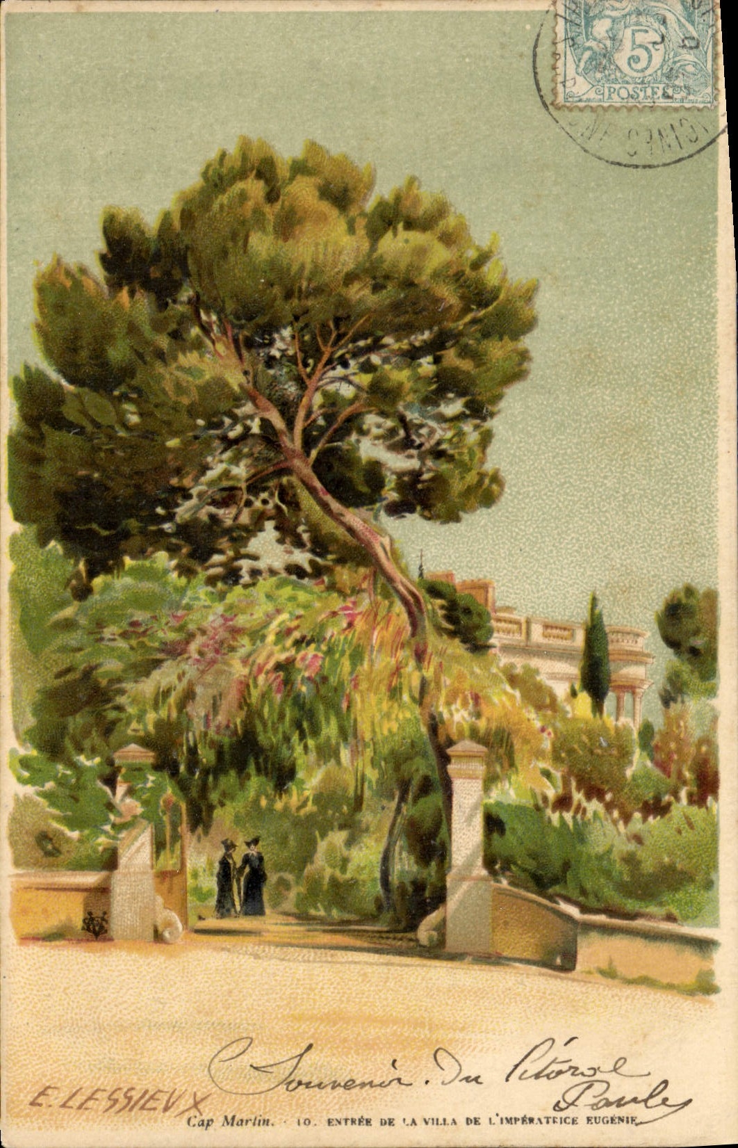 VINTAGE POSTCARD Fantasy Illustrator Cape Martin Entered of the villa of the Eugenie empress
