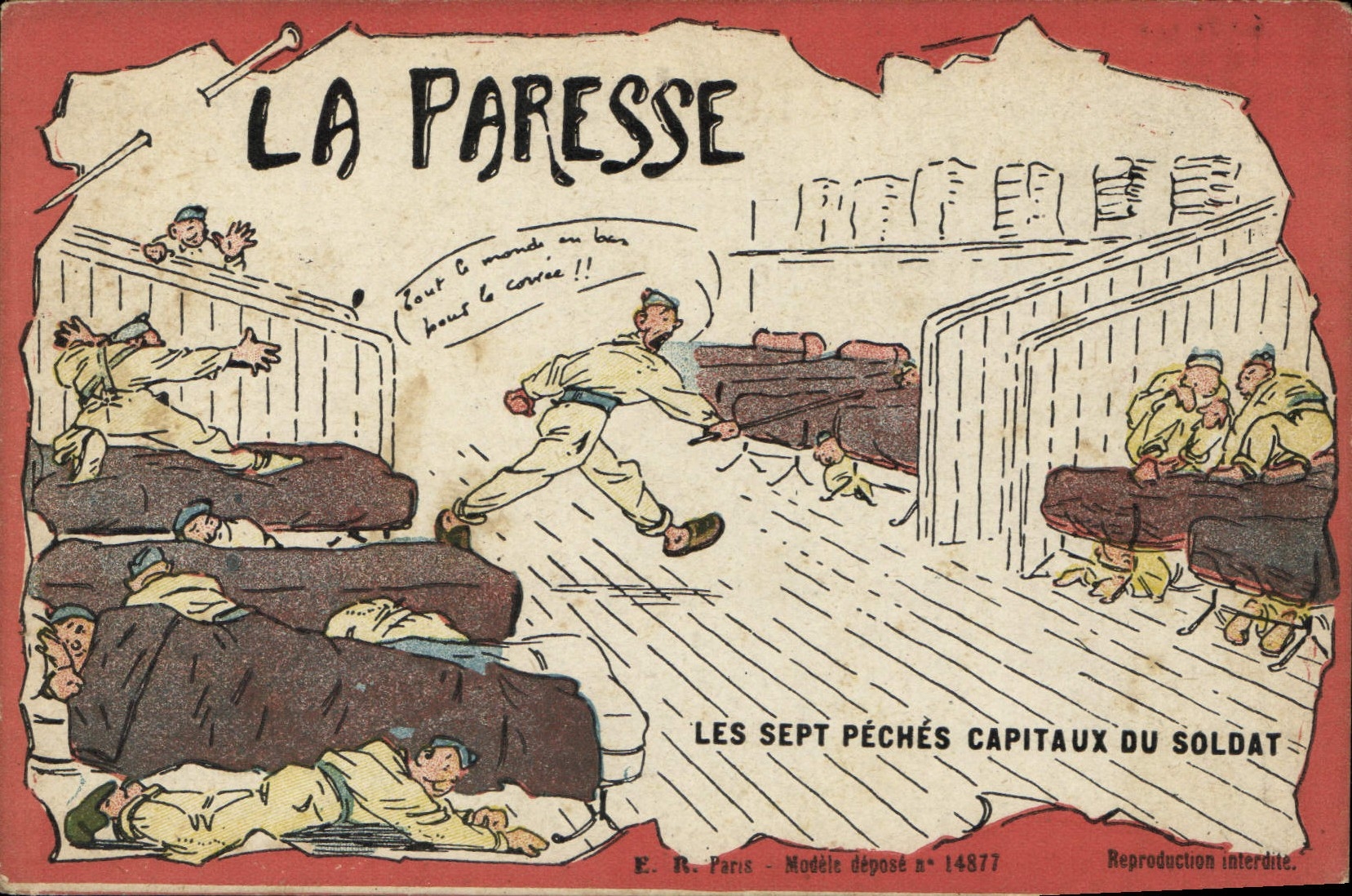 CPA Militaria La paresse Sept Peches Capitaux du soldat